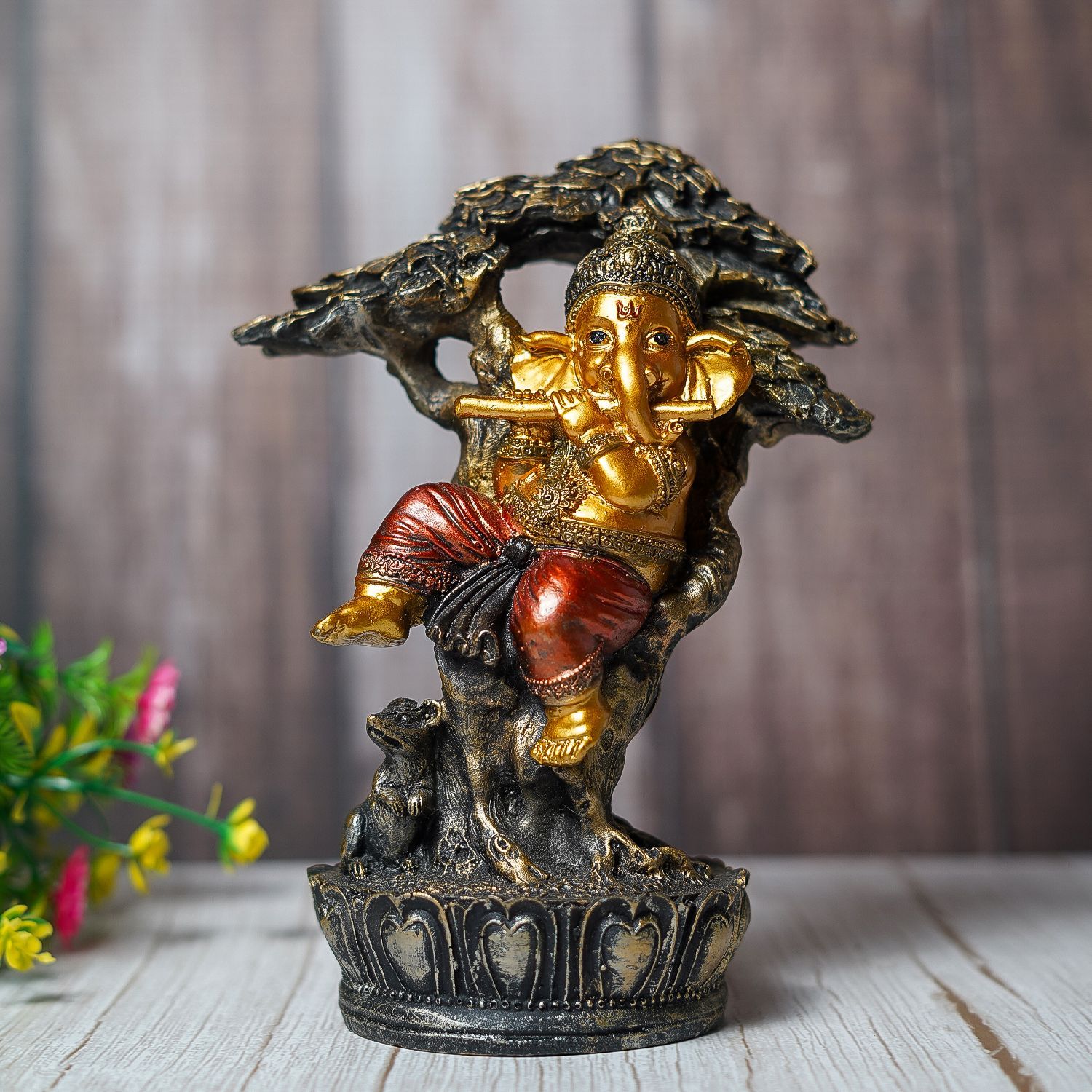 Craftlayout Resin Ganesha Idol Sitting Under Tree 23 Cm