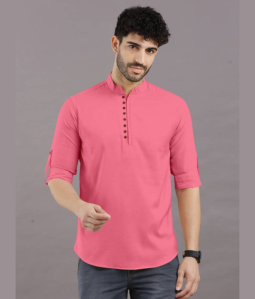 VTEXX Pink Cotton Blend Men's Shirt Style Kurta ( Pack of 1 )