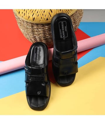 Red Chief Black Men's Leather Slipper