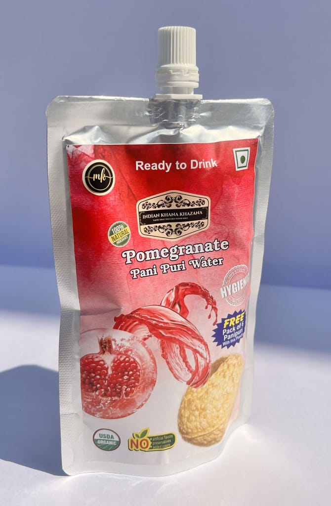 INDIAN KHANA KHAZANA Pani-Puri Water (Pomegranate) 202ml Pack of 2 (202ml + 202ml) | Indian Tasty Flavour Ready to Drink Pani Puri Water | No Preservatives Portable Authentic Tasty Water