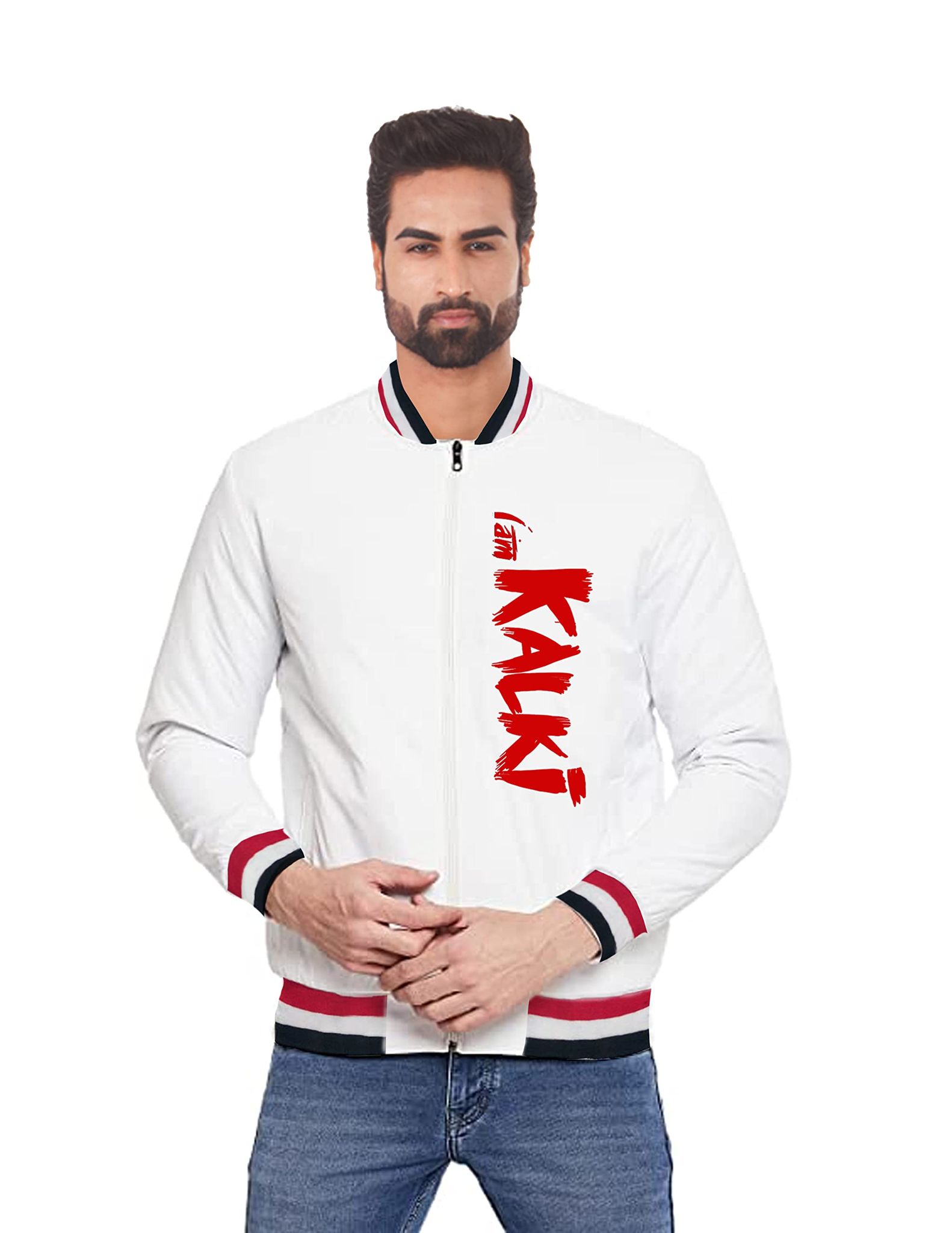 Vimanika Comics I am Kalki White Color Bomber Jacket by Vimanika Historical Apparels Pack of 1 Pcs
