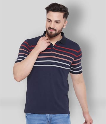 AUSTIN WOOD Pack of 1 Cotton Blend Regular Fit Striped Half Sleeves Men's Polo T Shirt ( Navy )