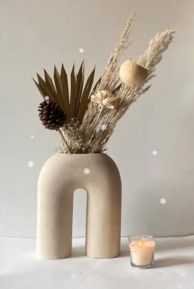 Xotic essentials Inverted U Shape Ceramic Vase Home Decor Centerpiece Matte Finish, 10 inches White