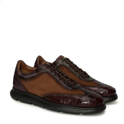 Ostrich & Suede Leather Light Weight Jogger in Contrasting Brown Shade-40/6