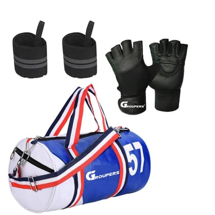 GROUPERS Combo Set of Duffle PU Leather Bag with Gloves & Wrist Band Support BagslSports & Travel Bag