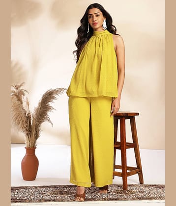 Janasya Women Self Design Top With Palazzos Co-Ord Set ( Yellow )