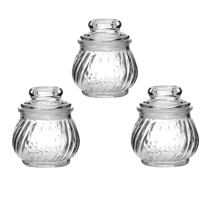 Glass Pop jar with Air Tight Lid, 350 ML, Set Of 3, Storing Spices Masala Food Storage Containers, Glass Honey Jars For Home And Kitchen Tool