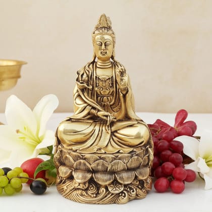 Brass Buddha God Statue - Handcrafted Spiritual Showpiece, Height : 11 Inch (BSMAS1651 E)