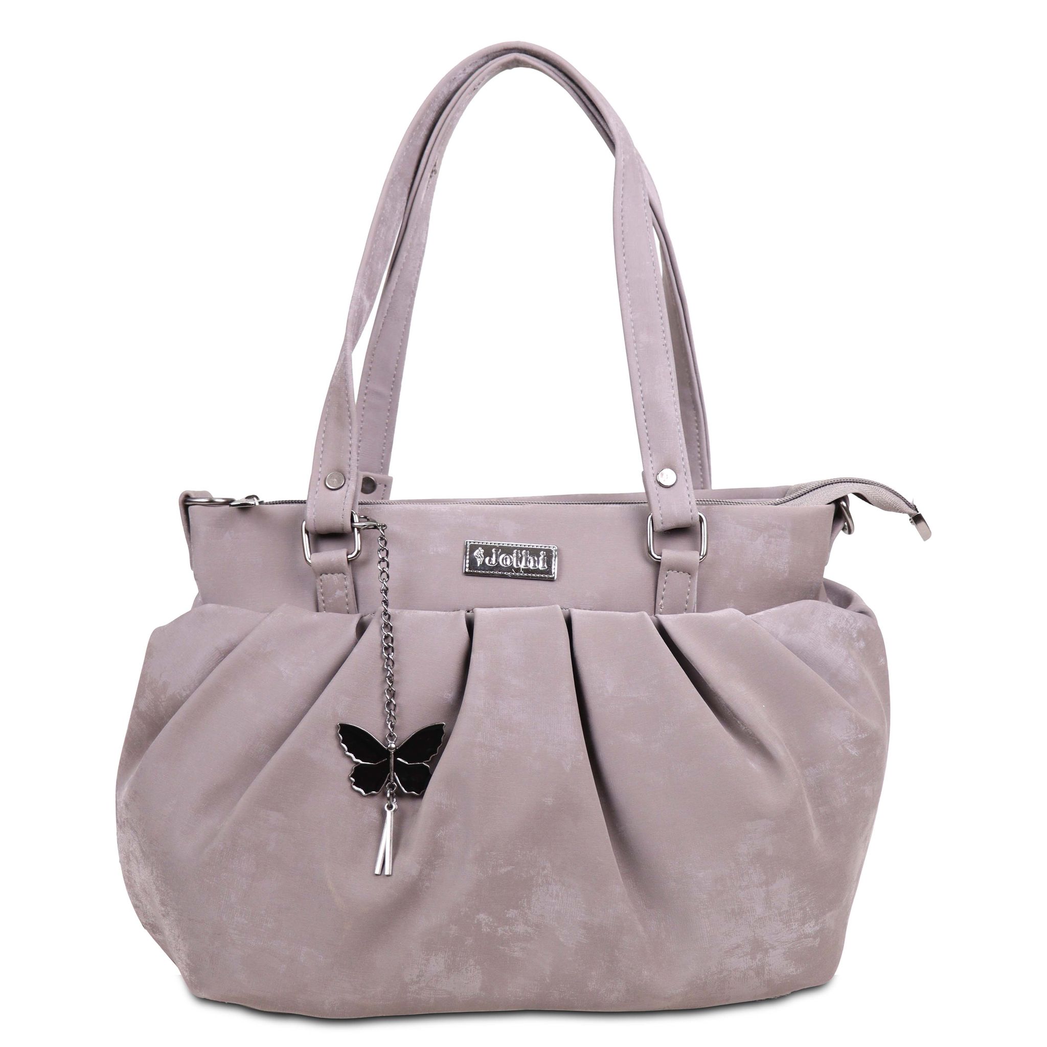 Jothi Aria Premium Womens Handbag | Velvet Textured Synthetic Leather Tote | Lightweight & Spacious | Soft Base | Water-Resistant | Dual Top Handles | Light Brown