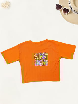 Girls Orange Over Size T-Shirt With Back Print [GT-407] [ 4-12 Years ]-4-5Y (Size - 24) / Imported / Orange