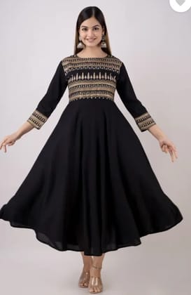 Women Embroidered Viscose Rayon Flared Kurta