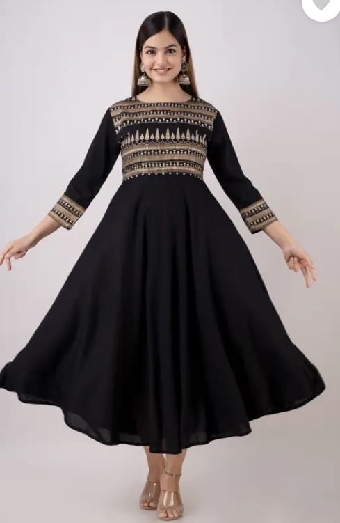 Women Embroidered Viscose Rayon Flared Kurta