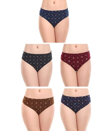 Rupa Jon - Multicolor Cotton Printed Women's Briefs ( Pack of 5 )