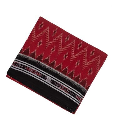 Crimson Handwoven Orissa Cotton Saree With Tie & Dye Floral Motifs-Crimson