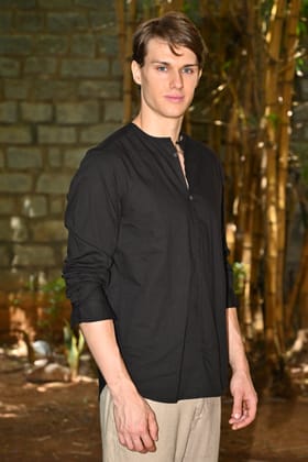 John - Finest Giza Cotton Kurta Shirt - Black-S-38 / BLACK