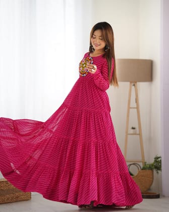 Pure Soft Fox Georgette Laheriya Print Fabric Fully Flair Anarkali, Fully Stitched Gown Ready to Wear.-xs