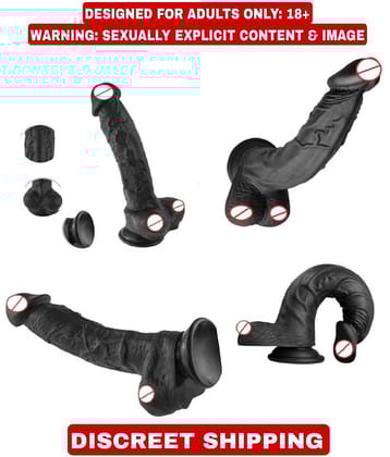 REALISTIC 9 INCH DARK BLACK PREMIUM SILICON DILDO WITH PERFECT SUCTION CUP & BIG BALLS - CRAZYNYT