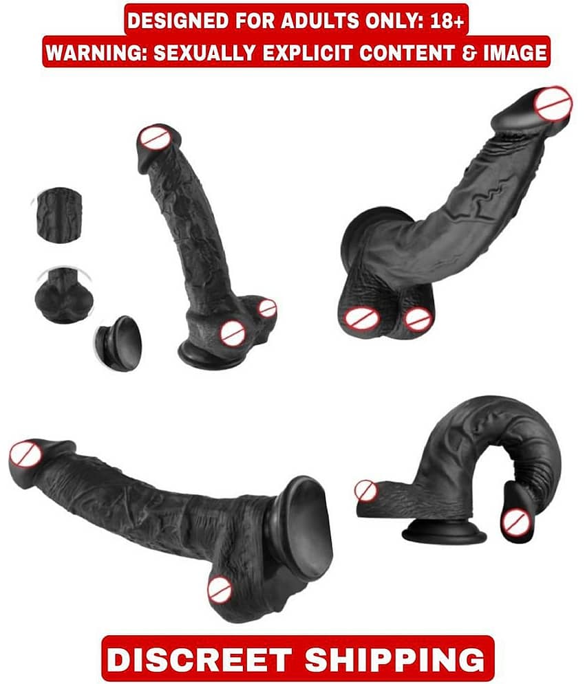 REALISTIC 9 INCH DARK BLACK PREMIUM SILICON DILDO WITH PERFECT SUCTION CUP & BIG BALLS - CRAZYNYT