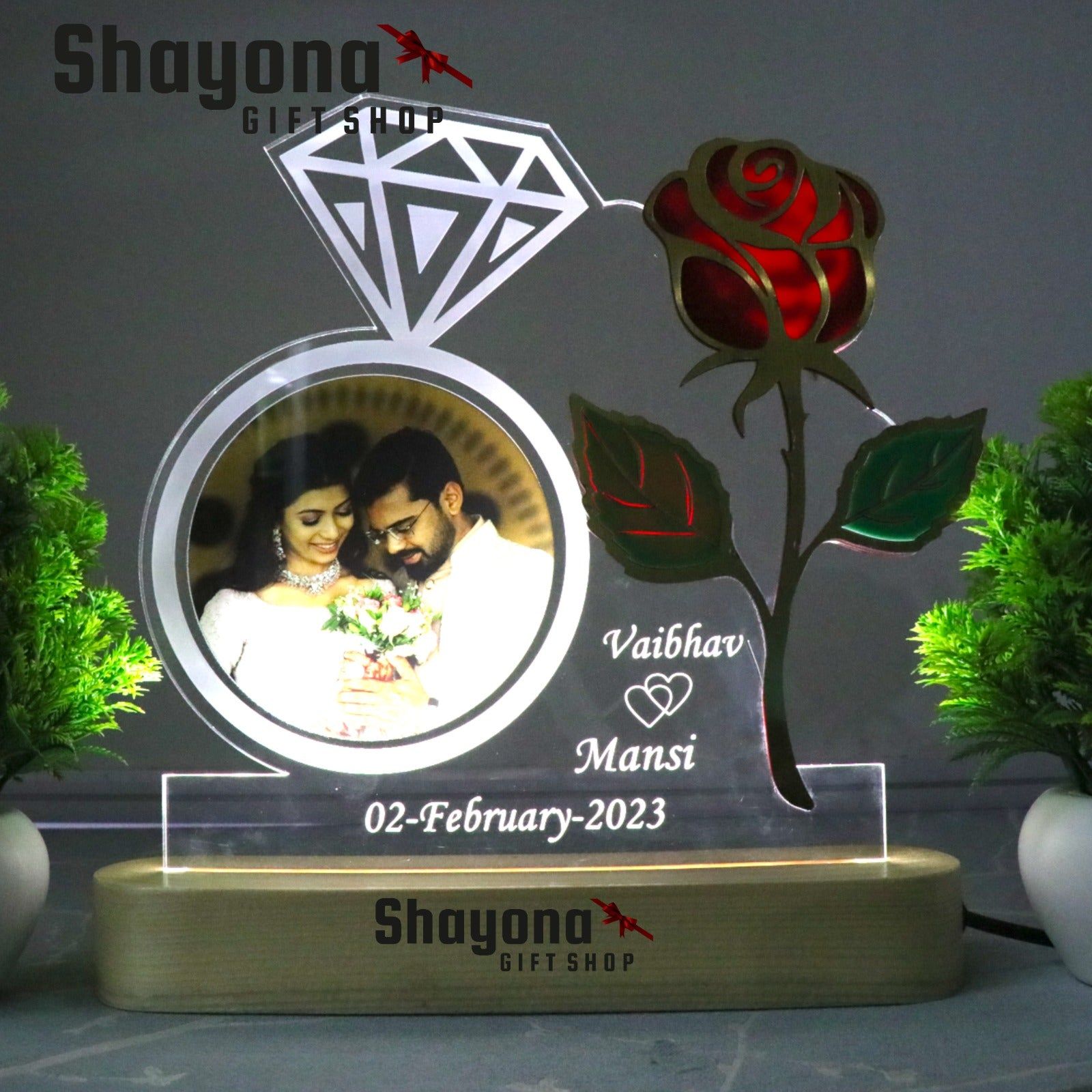 Shayona  Personalized 3D illusion Engagement( Ring Ceremony ) LED Table Lamp, valentine day-Warm White