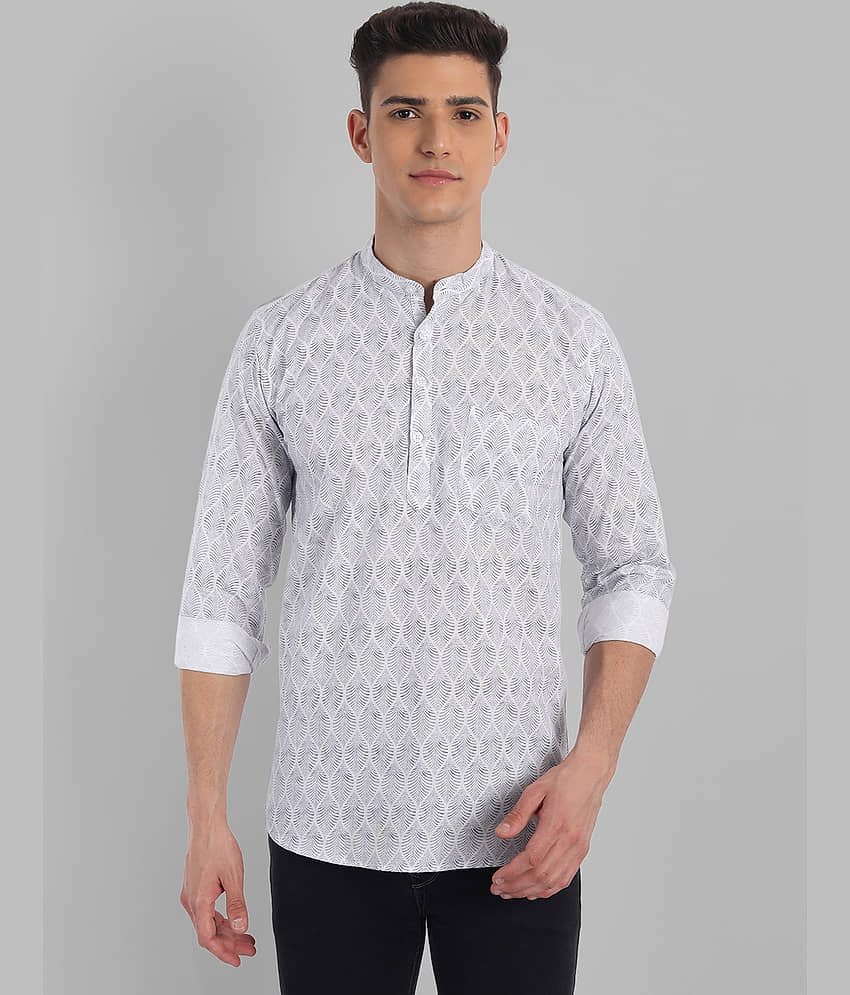 MAJESTIC MAN Cotton Printed Regular Kurta For Men ( White )