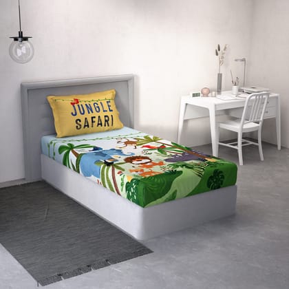 DDECOR - Little Brats Collection 100% Cotton Conversational Pattern 136TC Single Bedsheet|152 CM X 224 CM| - Green