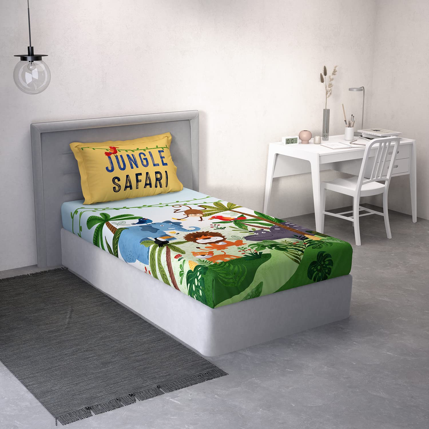 DDECOR - Little Brats Collection 100% Cotton Conversational Pattern 136TC Single Bedsheet|152 CM X 224 CM| - Green