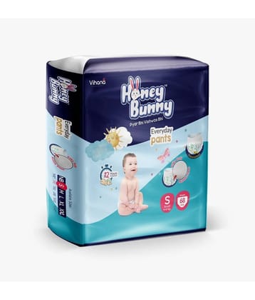 Honey Bunny Pants Diapers S - 68 pcs with Wetness Indicator, Silky Soft - Bubble sheet (4-8 kgs)