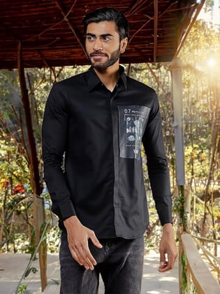 Printed Party Wear Black Shirt-BLACK / S