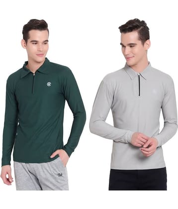 Diaz Pack of 2 Polyester Regular Fit Solid Full Sleeves Men's Polo T Shirt ( Multicolor )