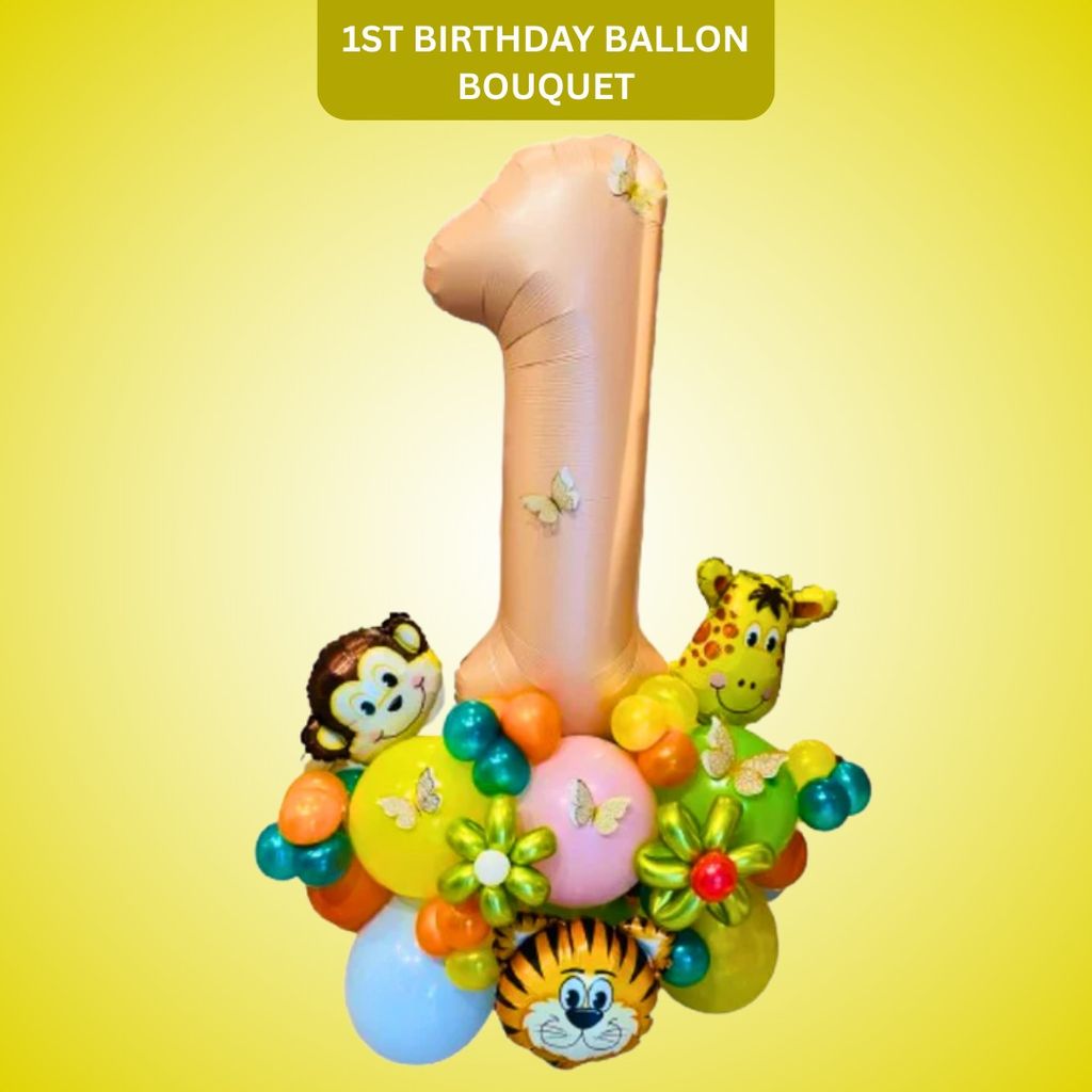 Jungle Theme Happy 1st Birthday Balloon Bouquet - Flowers | Buy online on ZillyBuy