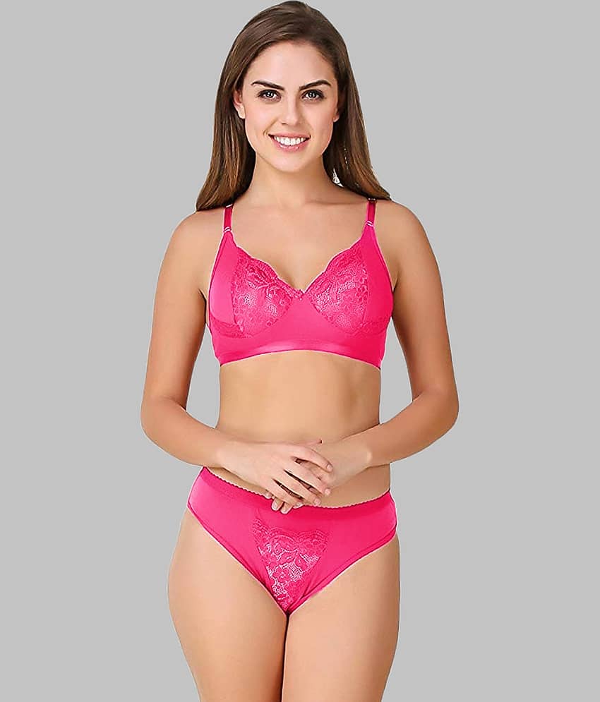TCG Cotton Lycra Women's Bra & Panty Set ( Fluorescent Pink ) WL106