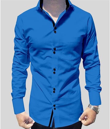 P&V - Blue Cotton Blend Slim Fit Men's Casual Shirt (Pack of 1)