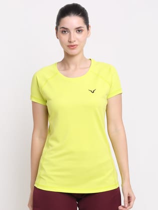 Invincible Women’s Gym Yoga Solid Tee-Neon Yellow / S