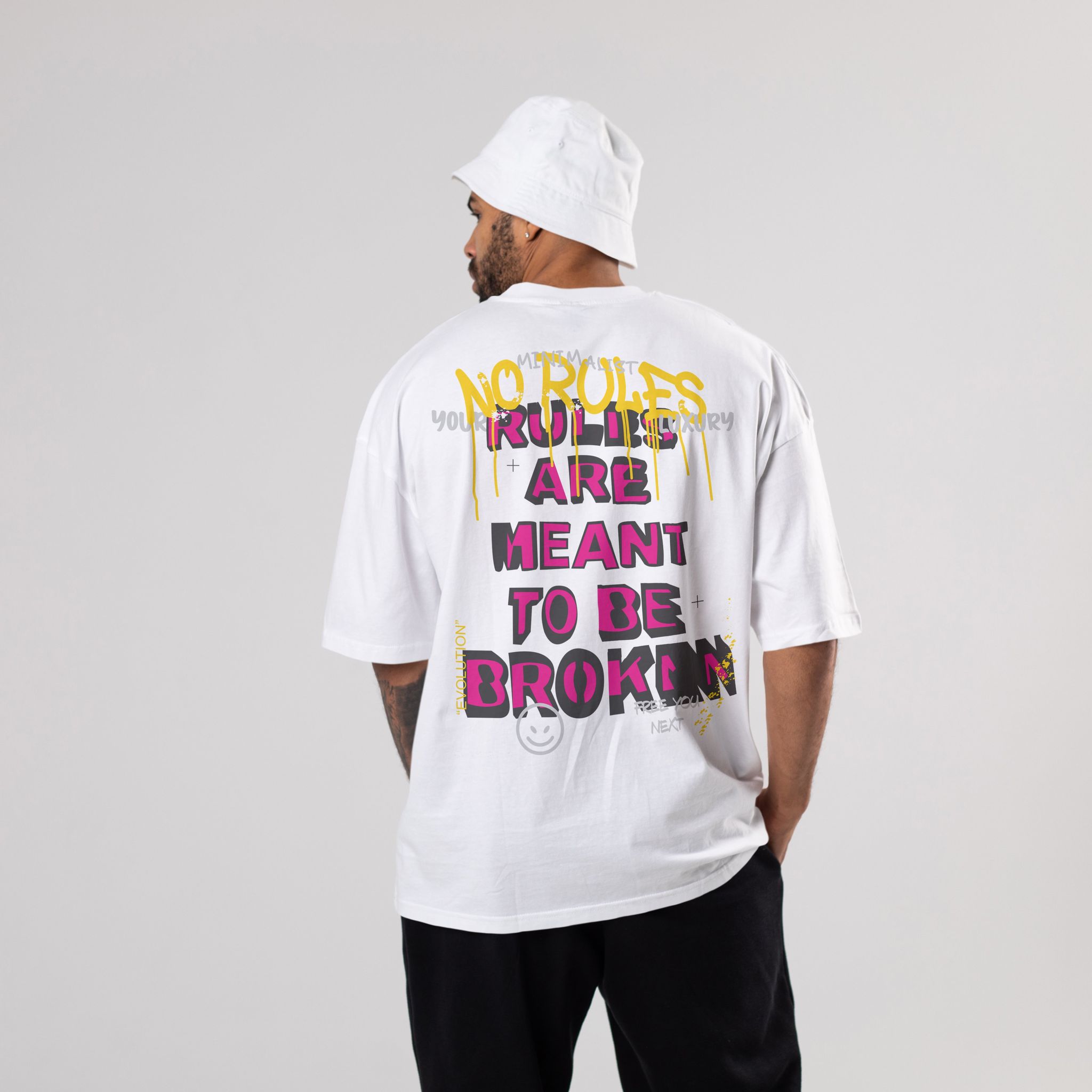 Colorful NO-RULES Oversized T-Shirts: White: Clean Minimalist Chic-S / Cotton / White