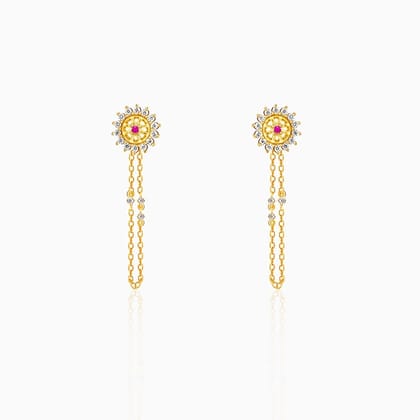 Golden Floral Chain Hanging Earrings