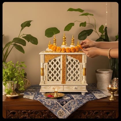 Wooden Painted Beautiful White Pooja Mandir | Wall Shop-Office Gifting Purpose