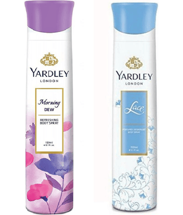 Yardley London Morning Dew, Lace deodorant Spray For Men & Women 150ml each (Pack of 2)