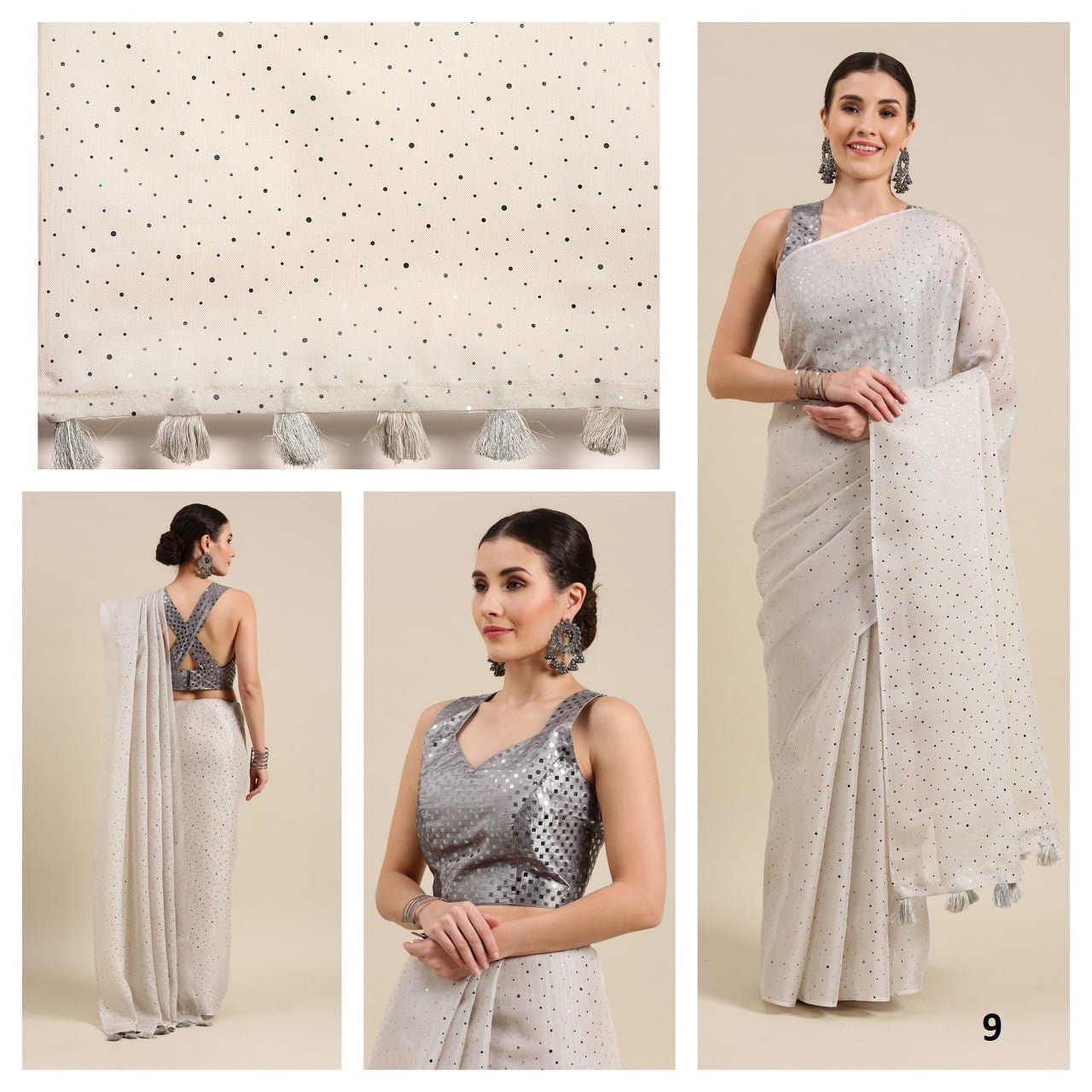 White Color Sequence Silk Border Cotton Blend Saree.
