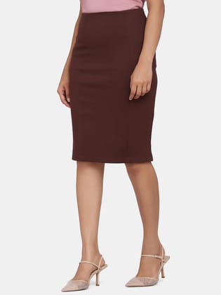 Stretch Pencil Skirt - Chocolate Brown-Standard Size / XL