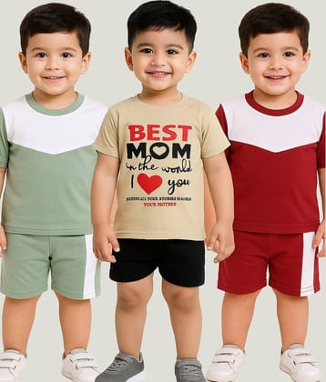 RELANE Pack of 3 Boys Cotton Blend T-Shirt & Shorts Set ( Multicolor )