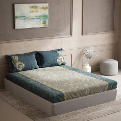 DDECOR - Souvenir Collection 100% Cotton Ethnic Pattern 145TC Super King |274 CM X 274 CM| Blue