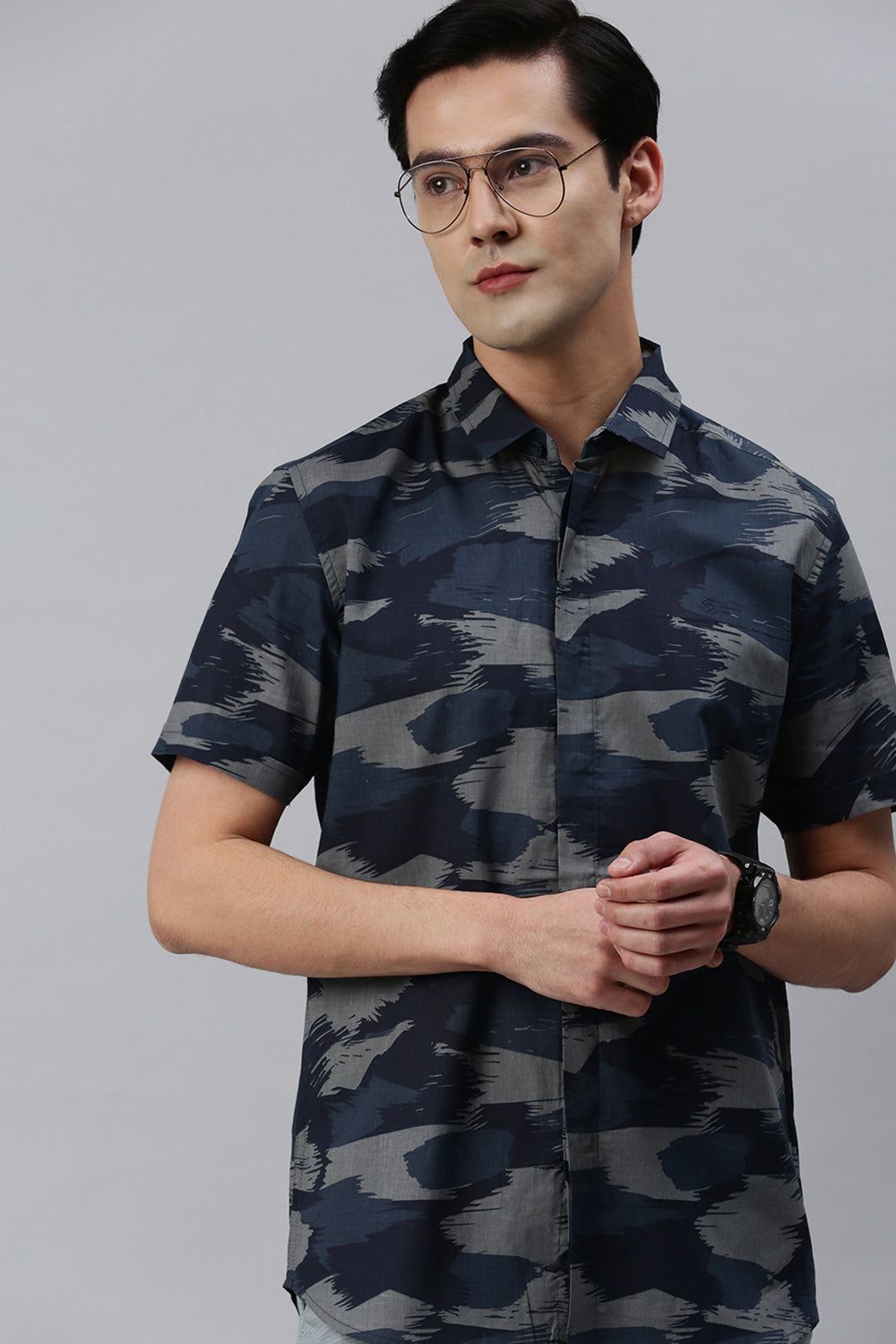 Classic Polo Men's Cotton Half Sleeve Printed Slim Fit Polo Neck Multicolur Woven Shirt | So1-155 B
