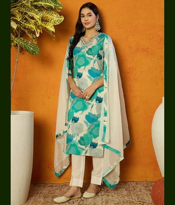 Vaamsi Rayon Printed Kurti With Pants Women's Stitched Salwar Suit - White ( Pack of 1 )