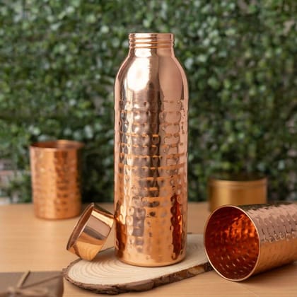 Giftana Pure Copper Water Bottle with glass Set