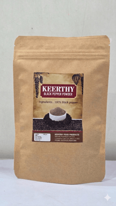 Keerthy Food Products Black Pepper Powder | Pure & Aromatic Kali Mirch Powder | Finely Ground Spice for Cooking & Seasoning | 100g
