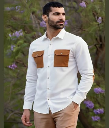 PLUS PARADISE Cotton Blend Regular Fit Solids Full Sleeves Men's Casual Shirt - White ( Pack of 1 )