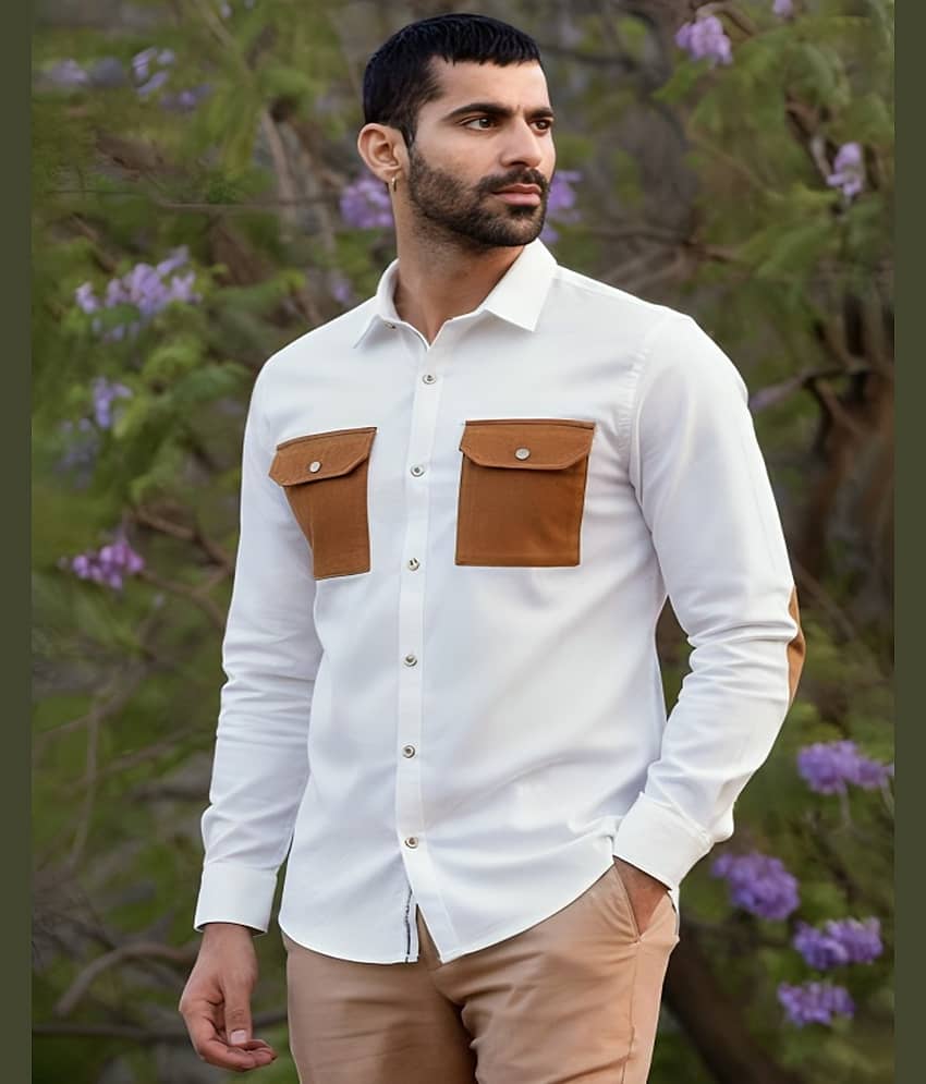 PLUS PARADISE Cotton Blend Regular Fit Solids Full Sleeves Men's Casual Shirt - White ( Pack of 1 )