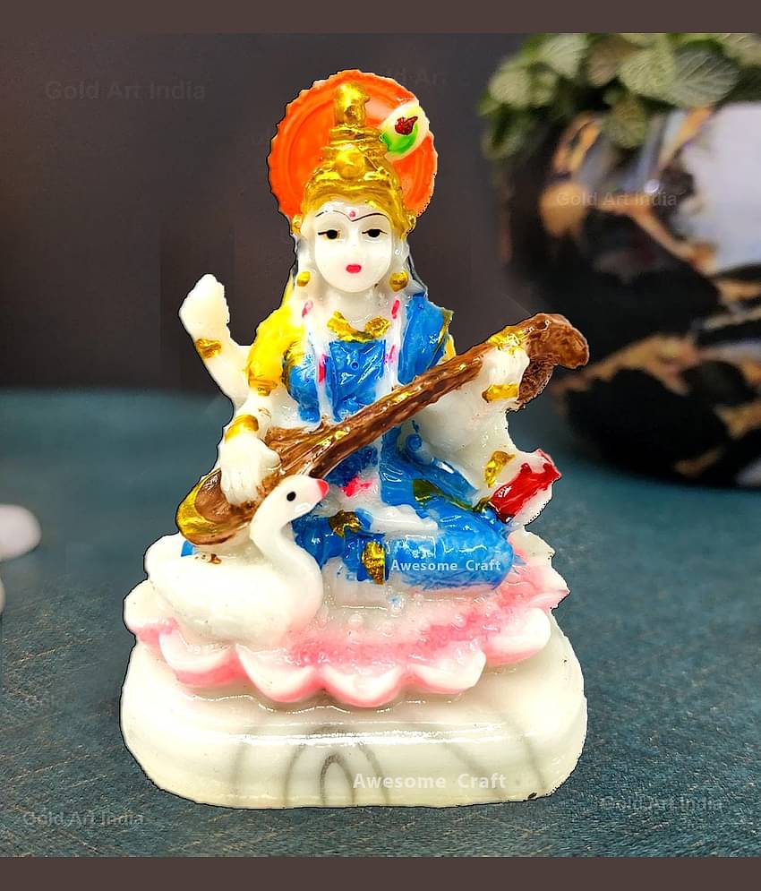 Awesome Craft Resin Goddess Saraswati Idol ( 9 cm )
