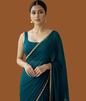 Indy Bliss Silk Blend Solid Regular Saree With Unstitched Blouse Piece ( Multicolor )