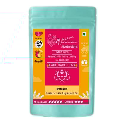 IMMUNITY Turmeric Tulsi Liqourice Chai - Cleanse & Restore Health (100 gm - Makes 40 Cups of Kadak Chai) by M/S RADHIKAS FINE TEAS AND WHATNOTS